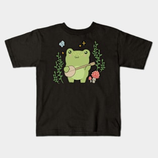 Frog Kawaii Frog Playing Banjo Butterfly Amphibian Kids T-Shirt